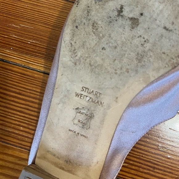Satin Stuart Weitzman pearlescent ballet pink flat mules, gently worn, size 38 - Picture 4 of 5